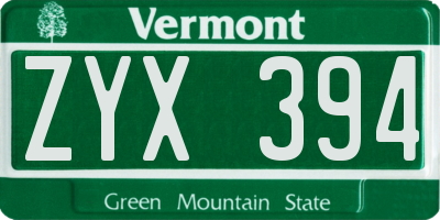 VT license plate ZYX394