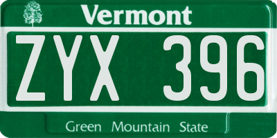 VT license plate ZYX396