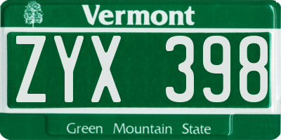 VT license plate ZYX398