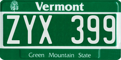 VT license plate ZYX399