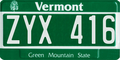 VT license plate ZYX416