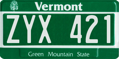 VT license plate ZYX421