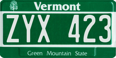 VT license plate ZYX423