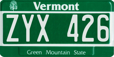 VT license plate ZYX426