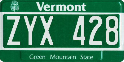 VT license plate ZYX428