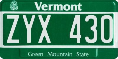 VT license plate ZYX430