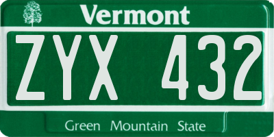 VT license plate ZYX432