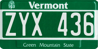 VT license plate ZYX436