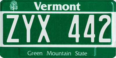 VT license plate ZYX442