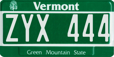 VT license plate ZYX444