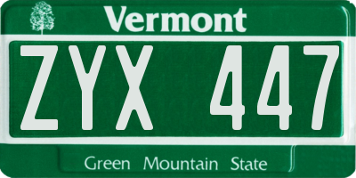 VT license plate ZYX447