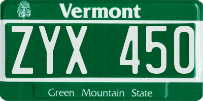 VT license plate ZYX450