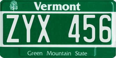VT license plate ZYX456