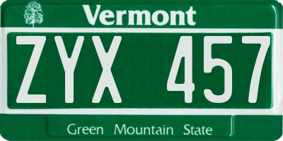 VT license plate ZYX457