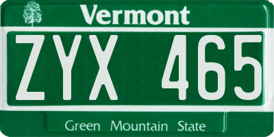 VT license plate ZYX465