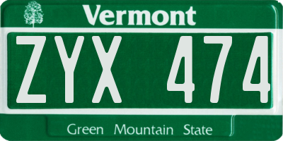 VT license plate ZYX474