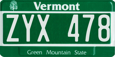 VT license plate ZYX478