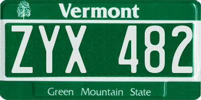 VT license plate ZYX482
