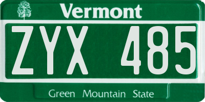 VT license plate ZYX485