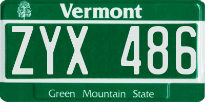 VT license plate ZYX486