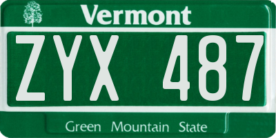 VT license plate ZYX487