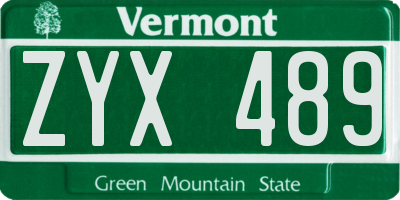 VT license plate ZYX489