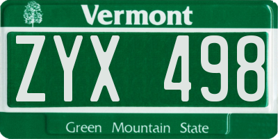 VT license plate ZYX498