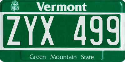 VT license plate ZYX499
