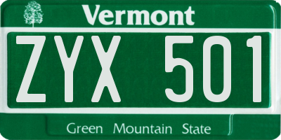VT license plate ZYX501