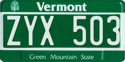 VT license plate ZYX503