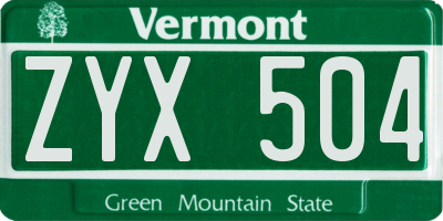 VT license plate ZYX504