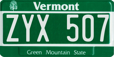 VT license plate ZYX507