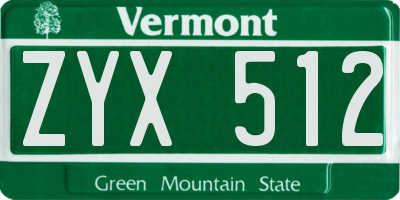 VT license plate ZYX512