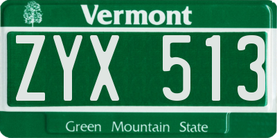 VT license plate ZYX513