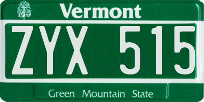 VT license plate ZYX515