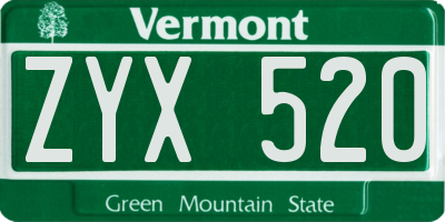 VT license plate ZYX520