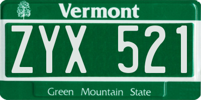 VT license plate ZYX521