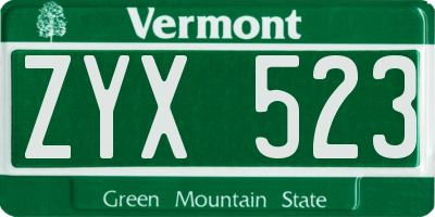 VT license plate ZYX523