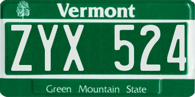 VT license plate ZYX524