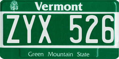 VT license plate ZYX526