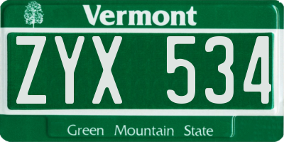 VT license plate ZYX534