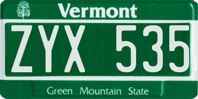 VT license plate ZYX535