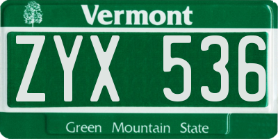 VT license plate ZYX536