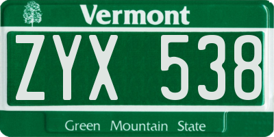 VT license plate ZYX538
