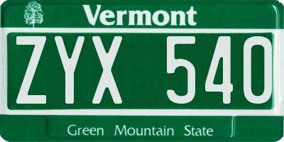 VT license plate ZYX540
