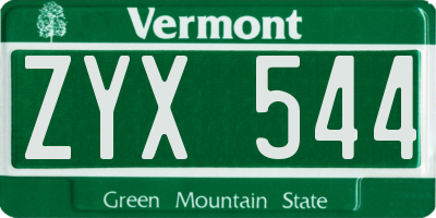 VT license plate ZYX544