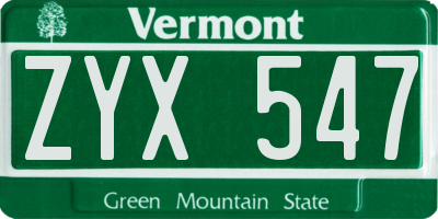 VT license plate ZYX547