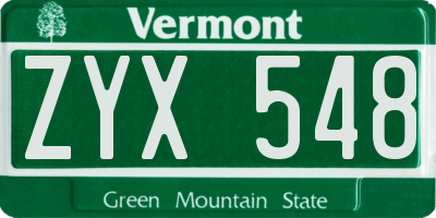 VT license plate ZYX548