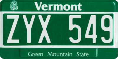 VT license plate ZYX549