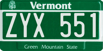 VT license plate ZYX551
